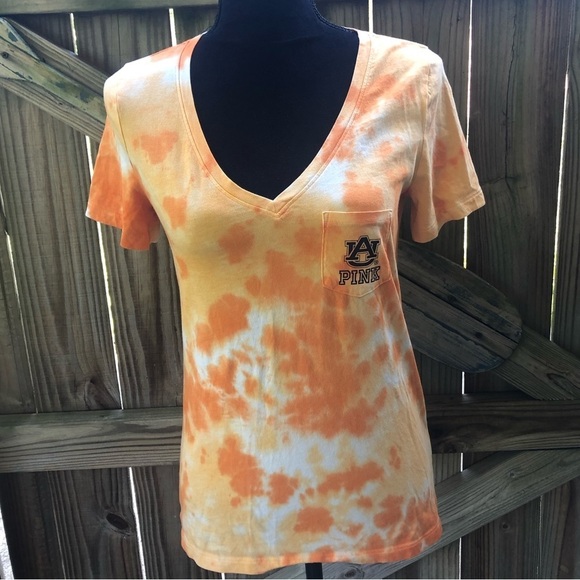 Victoria’s Secret Pink Auburn University Orange & White Tie Dye Short Sleeve Tee - Picture 1 of 6